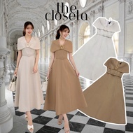 THE CLOSETA : LV323 Off-Shoulder Party Dress With Floral Buttons Matching Belt