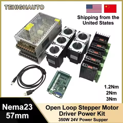 Stepper Motor Driver Power Kit 1.2/2/3Nm Nema23 57mm 2 Phase 3A Motor TB6600 350W 24V Power Supply M