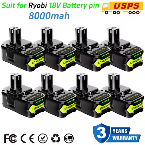 YHTechnology P108 4/8Pack 8.0Ah 18V One+ Lithium Battery Replace for Ryobi P102 P103 P104 P105 P107 