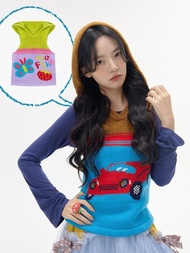 無袖連帽粗針卡通圖案秋冬疊穿針織背心