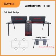 Hatton READY STOCK Workstation Office Desk 4 Seaters | FULLY BLACK | Sharing Cabinet | Fabric Divide