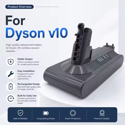 25.2V 16800mAh/28000mAh Replacement Battery for Dyson V10 Absolute Fluffy Animal Motorhead SV12 Cord