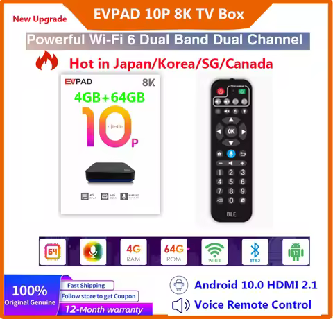 [Genuine] EVPAD 10P 4GB 64G JP Korea tv box USA 2024 hot sell Asia SG Japan CA set top box official 