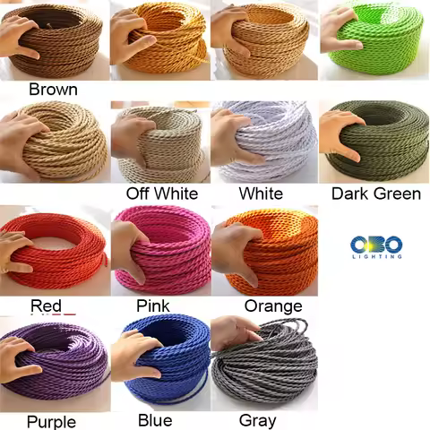 2 Core 0.75mm*2 Electrical Wire Vintage 5m 10m 20m 50m Twisted Fabric Cable Woven Cord Textile Cable