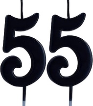Black 55th Birthday Candle, Number 55 Years Old Candles Cake Topper, Woman Or Man Party Decorations,