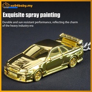 xo94bsby 1:64 Scale GTR-R34 RS7 Car Model Toys Car Chain Metal Diecast Keyring Electroplating Painti