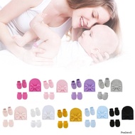 Peak Baby Bowknot Hat  Scratch Gloves Foot Cover Set Infants Soft Cotton Mittens Beanies Cap Socks K