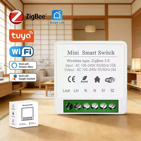 Tuya WiFi/Zigbee3.0 Mini Breaker DIY Smart Home Switch 2 Way Control Smart Switch Module Work With A
