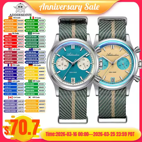 ADDIESDIVE AD2095 Man‘s Chronograph Watch BGW9 Super Luminous 10Bar Waterproof Bubble Mirror Glass V