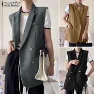 Esolo ZANZEA Korean Style Women Eleagnt Sleeveless Lapel Blazer Ladies Work Waistcoat Office Casual Tank Coat KRS #11