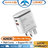 LDNIO Charger A2423C Fast Charger Adapter PD + QC3.0 Type-C Fast Charging Charger 22.5W Power LED La
