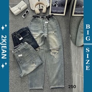 Women's ripped baggy jeans with elastic waistband Bigsize 55kg-90kg, stone-pressed ripped knee pants