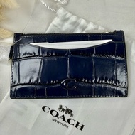 全新品 狀態良好 COACH 深藍色 牛皮卡夾零錢包  男女適用