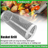 Pandacook BBQ Stainless Steel Rolling Grill Basket Wire Mesh Cylinder Grilling Basket Portable Outdoor Camping Barbecue Rack for Vegetables Versatile Round Grill Cooking Accessories
