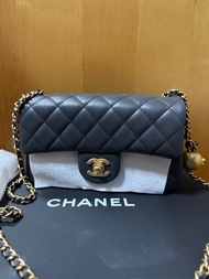 Chanel mini classic flap 金球 深灰