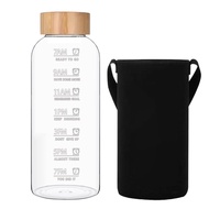 Glass Water Bottles 64 OZ - Large Borosilicate Reusable Glass Drinking Bottle, Wide Mouth With Bambo
