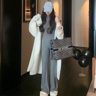 翊尚美长款针织衫开衫女秋冬仿水貂绒加绒加厚宽松连帽外套22年新款慵懒风百搭韩版有口袋毛衣 奶白色 均码