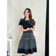 Square Neck Dress Blue Lace Shirt With Bow Decoration At The Chest Black Size8 Pieces