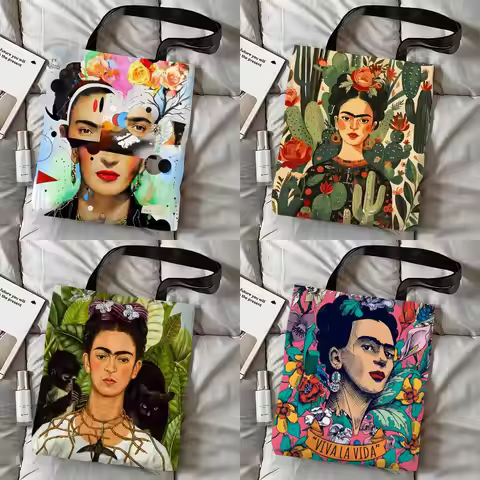 Art F-Frida Kahlo Storage Bags Double-Sided Print Canvas Tote Bag Fashion Large Capacity Women's Sho