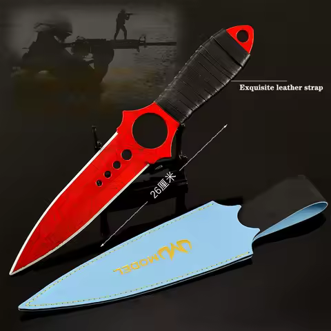 26cm Game Melee Knife : Skull Knife - Deep Red Web All-metal Craft Ornamental Model Safety Not Sharp