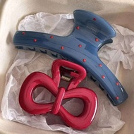 2 cái/bộ Hàn Quốc Cổ Điển chấm bi xanh nơ đỏ Cá Mập kẹp càng cua Kẹp Tóc Barrette Phụ Kiện Đeo đầu t