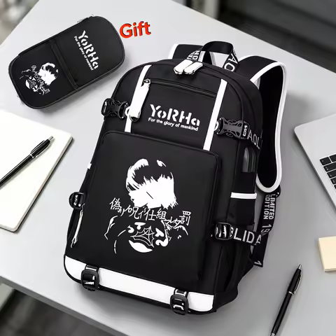 NieR:Automata Type 2B Printing Game Backpack Canvas Travel Bagpack USB Charging Laptop Backpack Gift