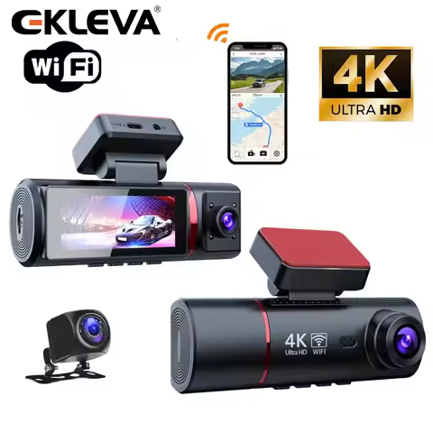 EKLEVA 3 Channel 4K Dash Cam for Cars Camera Front Inside Rear Three Way Dashcam WiFi IR Night Visio