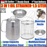 3in1 Oil Strainer 1.5L Stainless Oil Drainer Stainless Steel Oil Pot Stainless Steel Oil Strainer