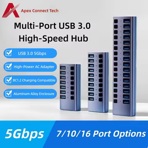 USB Hub 3.0 High Speed Multiport 16 10 7 Ports On Off Switch with Power Supply USB Splitter Adapter 