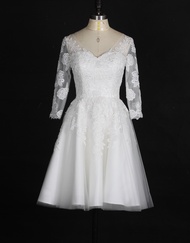 Gaun Pengantin Putih Pendek Lengan Panjang/Gaun bridesmaid putih/gaun pengiring pengantin/gaun putih