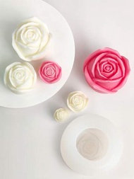 1入組手工玫瑰型矽膠模具適合情人節香薰蠟燭,蛋糕,冰,果凍製作