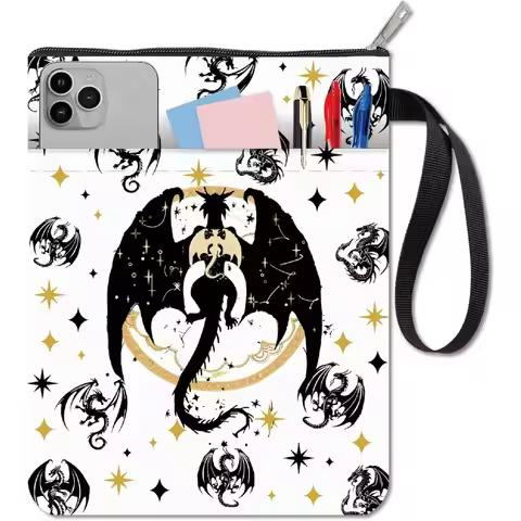 11x8.7 Book Cover Sleeve Zipper Romantasy Dark Dragon Stars Magic Fantasy Paperback Book Protector W