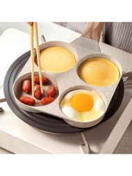 1入組不粘漢堡造型煎蛋鍋，四孔扁底，適用於電磁爐和電熱爐，迷你煎蛋平底鍋