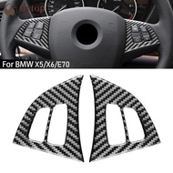 FLYTOP 2Pcs Car Carbon Fiber Pattern Steering Wheel Button Panel Trim Cover Sticker For BMW X5 X6 E7