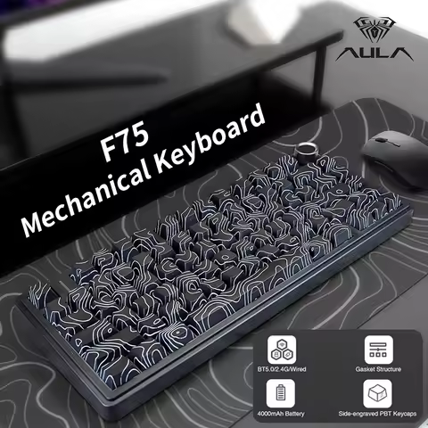 AULA F75 Wireless Game Mechanical Keyboard RGB Light Customized 75% Layout Tri Modes Keyboards W/ Co
