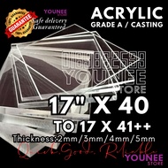 17 x 40 inches to 41++ inches acrylic sheet with 2mm, 3mm 4mm and 5mm / transparent akrilik