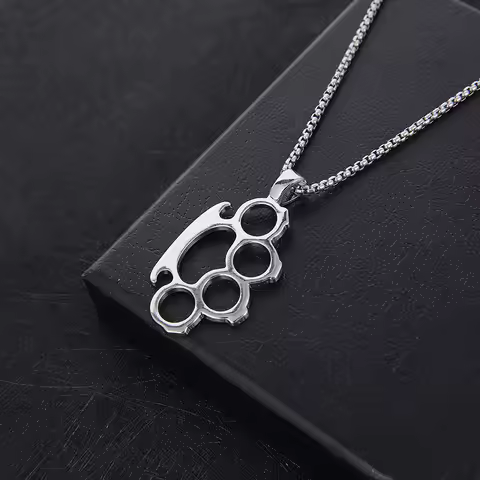 Brass Knuckles Pendant Necklace for Women Men Neck Chain Vintage Summer Goth Jewelry Trend Accessori