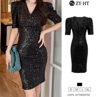 ZY.HT EraVogue เดรสผู้หญิง เดรสสีดำ สีครีม เดรสไปงานแต่ง ผ้าเลื่อม เดรสทำงาน เดรสออกงาน เดรสเซ็กซี่ 