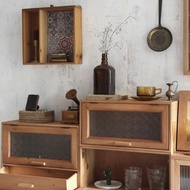 古早海棠玻璃 麵包拉手 復古原木儲物櫃 防塵玻璃收納箱