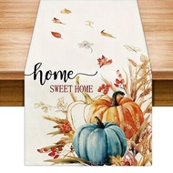 1pc, Table Runner, Autumn Harvest Table Runner - 1pc, Line, Square, Perfect For Thanksgiving & Hallo