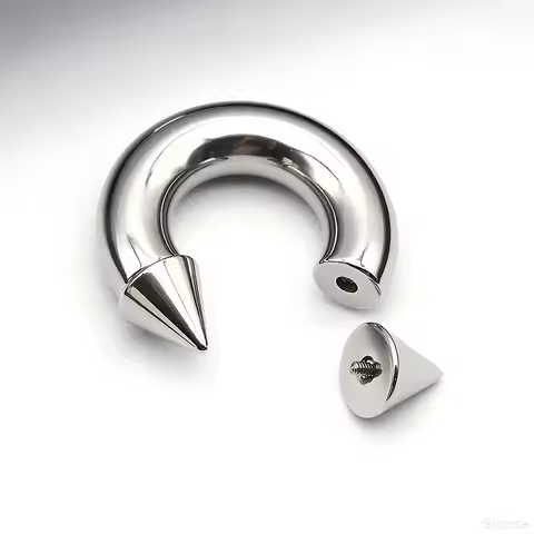 1Pc Large Gauge 12G-00G 10mm Spiked Stainless Steel Horseshoe Ring Nose Hoop Septum Piercing Cone He