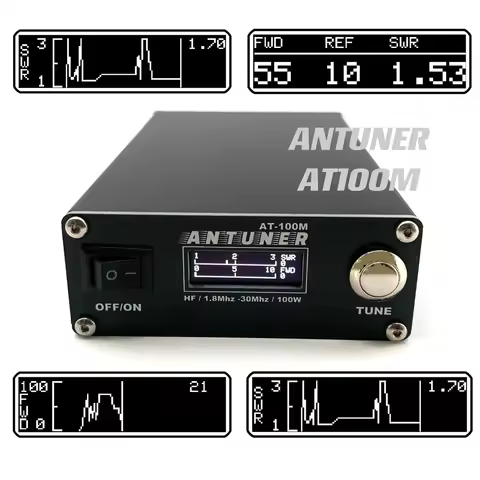 ANTUNER Omnipotent 1.8MHz-30MHz 100W Antenna Tuner Standing Waves Meter Power Meter For HF Radio USD