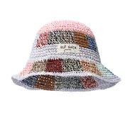 ELFSACK Colorful Checkered Crochet Straw Bucket Hat for Women