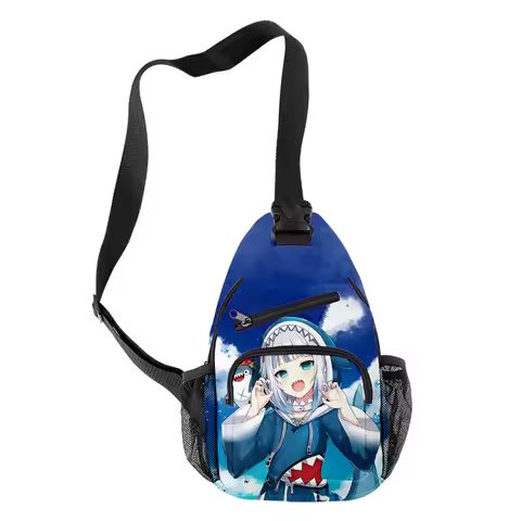 Classic Novelty Gawr Gura Cute Shark Crossbody Chest Bags Oxford Waterproof Boys/Girls Sports Travel