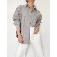 KEMEJA KATUN OXFORD Shirt / 02 Women's Long Sleeve Striped Cotton Shirt JOANA Fashion/