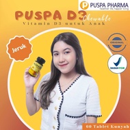 Puspa D3 Chewable 400 IU - Rasa Jeruk - Isi 60 Tablet Kunyah - BPOM No. SD235047391 - Halal No. ID00