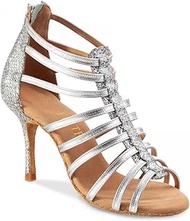 Ladies Dance Shoes Bachata 03 009-GT9 - Leather/GlitterLux Silver - normal width - 8 cm 80E Stiletto