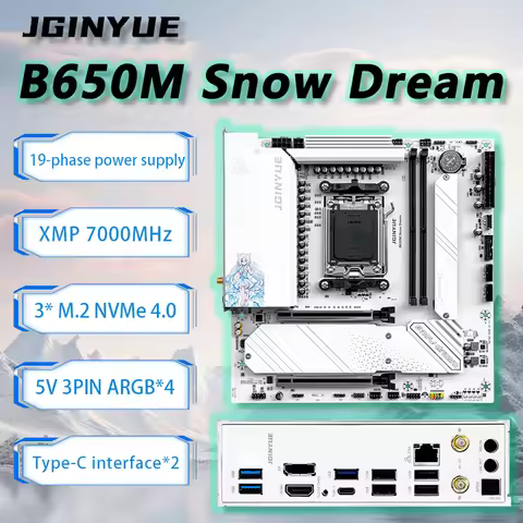 JGINYUE B650 AM5 Motherboard Snow Dream M-ATX for Ryzen 7000/8000/9000 Series DDR5 RAM DIY Desktop M