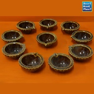 10pcs Traditional Ceramic Deepak Set – Handmade Gujarat Oil Lamps for Prayer, Navarathiri  & Temple 