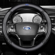 ปลอกคาร์บอนไฟเบอร์ขนาด38ซม./15นิ้วฝาครอบพวงมาลัยเหมาะสำหรับเทอร์โบสำหรับรถฟอร์ดเฟียสต้า Escape Ecosport เน้น Mustang Mondeo ไดรเวอร์ถนน Smax Fusion อุปกรณ์เสริมรถยนต์